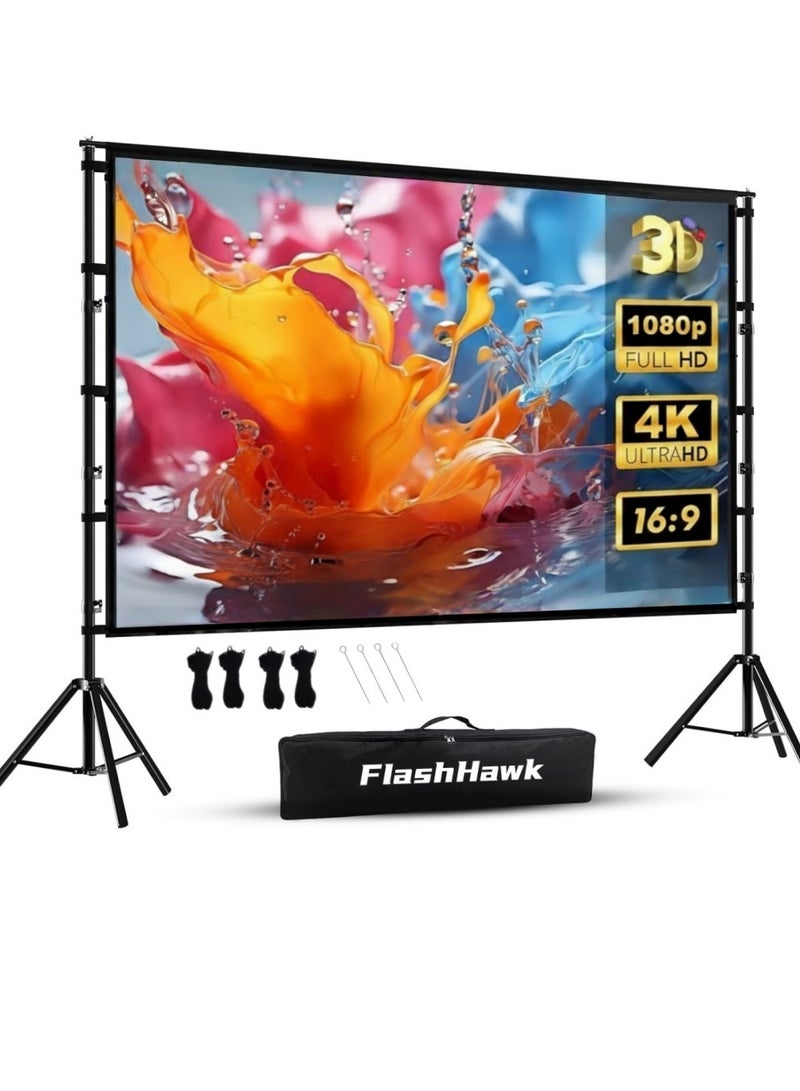 FlashHawk 150 inch 16:9 Outdoor and Indoor Portable Projector Screen with 2.6M High Tripod Stands - Image 1